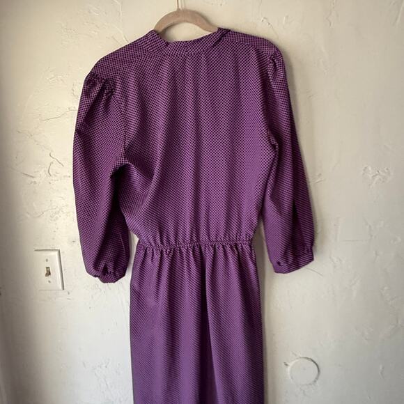 Vintage Jonathan Martin Purple‎ Geometric Midi Dress Long Sleeve 80s M - Picture 6 of 9